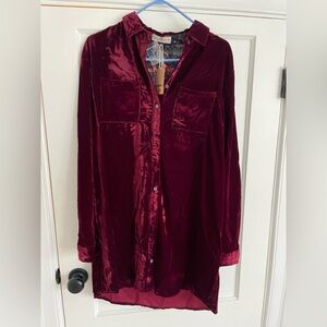 Natural Life Dresses: Velvet Burgundy Button-Up Shirt Dress